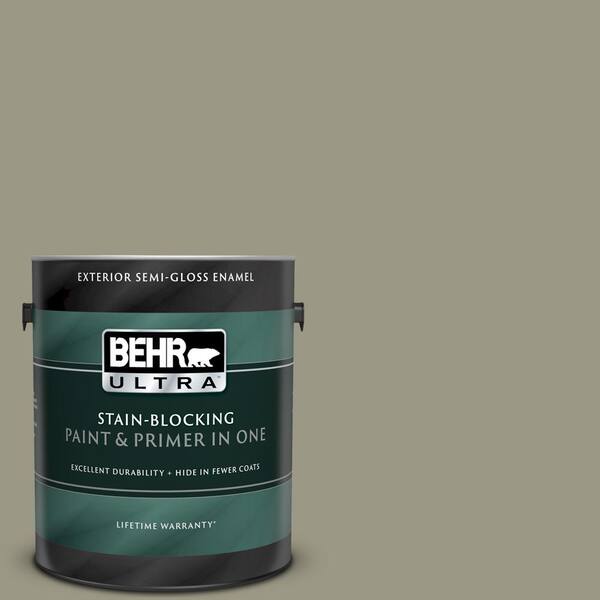 BEHR ULTRA 1 gal. #UL190-5 Dusty Olive Semi-Gloss Enamel Exterior Paint and Primer in One