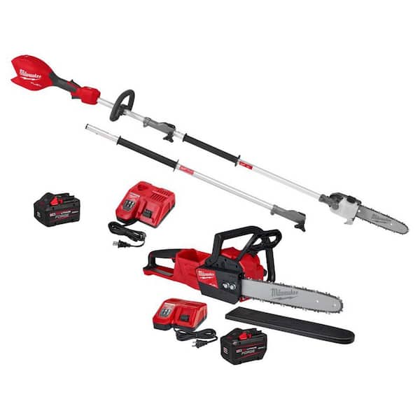 M18 FUEL 18V 10 in. Brushless Cordless Battery Powered QUIK-LOK Pole Saw w/ 16 in. Chainsaw (2) Batteries, (2) Chargers