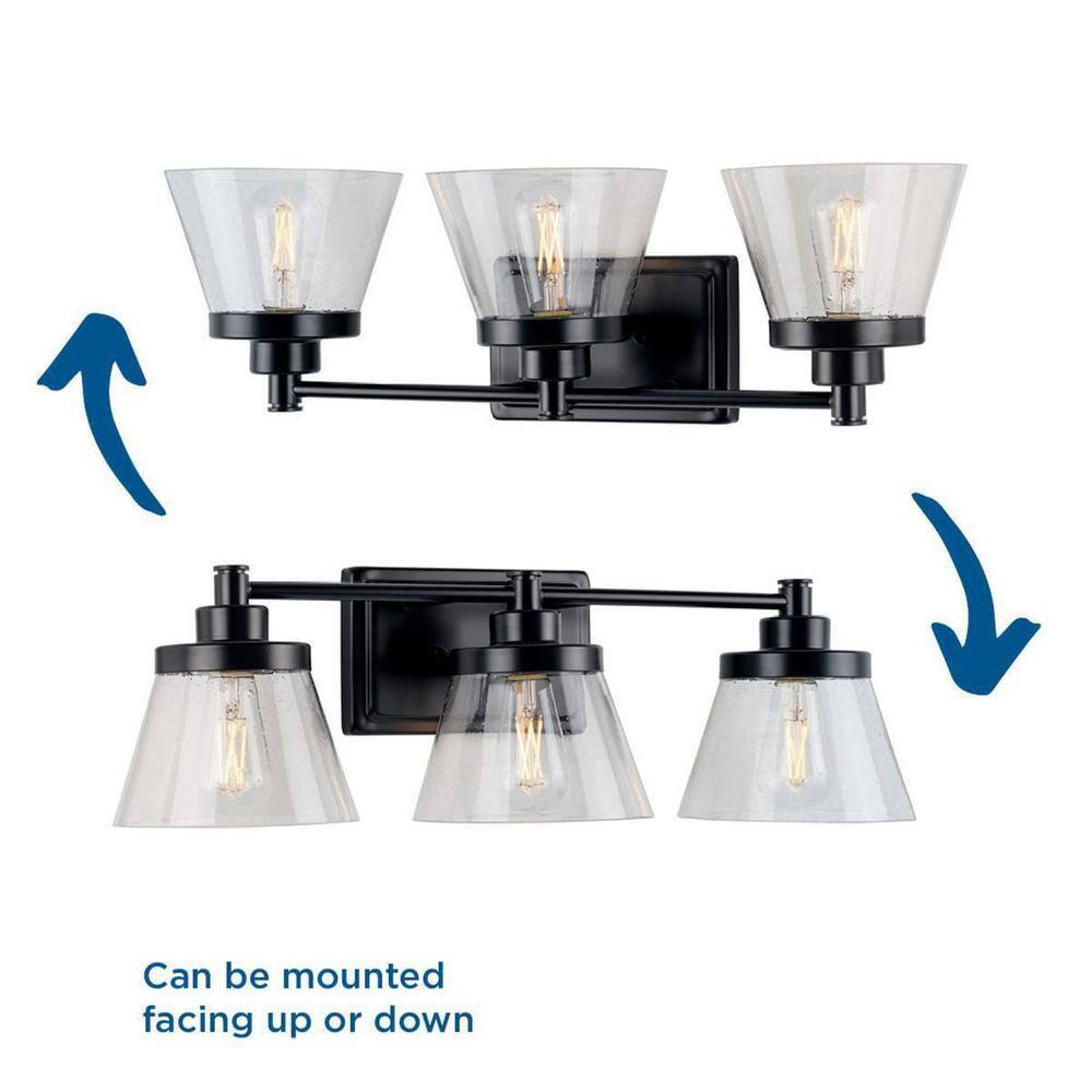 Matte Black Steel 3-Light Dimmable Bath Vanity Fixture