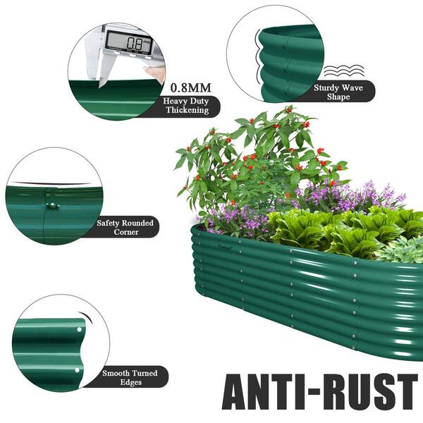 Green 96 in. x 36 in. x 24 in. Oval Galvanized Steel Raised Garden