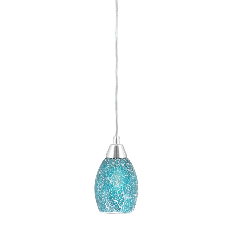 Bryson 6 in. 1-Light Chrome Cord Pendant Light with 5 in. Turquoise Fusion 