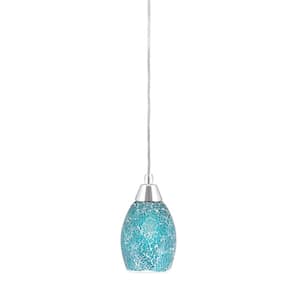 Bryson 6 in. 1-Light Chrome Cord Pendant Light with 5 in. Turquoise Fusion Glass Shade, no bulb included