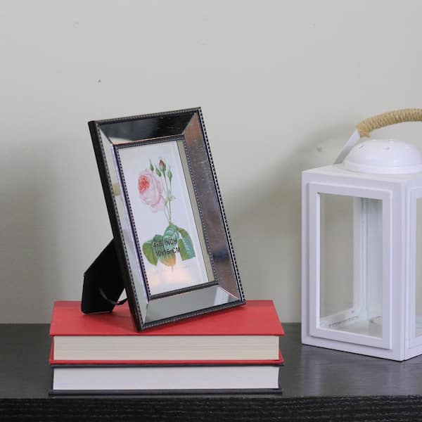 7.75 in. Silver 4 in. x 6 in. Studded Glass Mirror Encased Photo Picture Frame