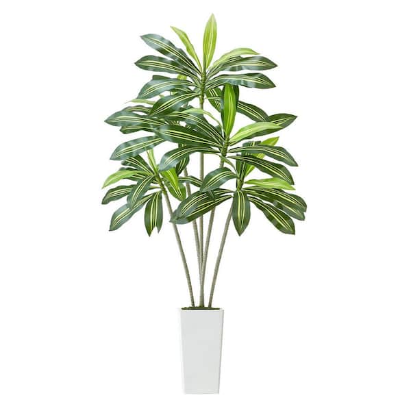 6 ft. Artificial Dracaena Tree with White Planter Faux Silk Palm Plant for Home Office Living Room Indoor Outdoor Decor