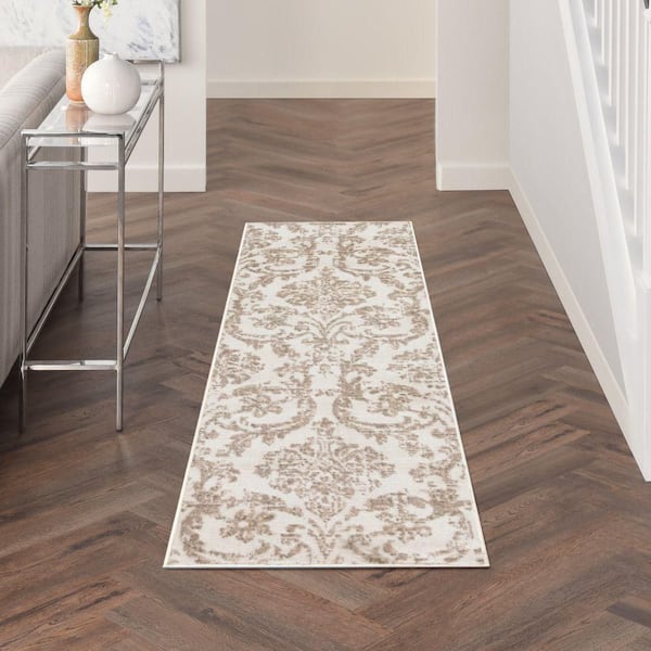 Jubilant Ivory Beige 2 ft. x 7 ft. Damask Transitional Runner Area Rug