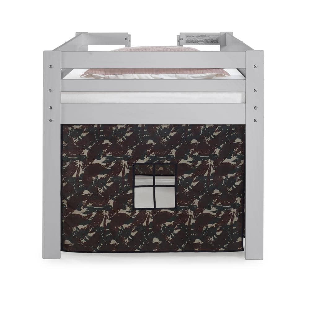 Dove Gray Twin Loft Bed with Green Camouflage Tent