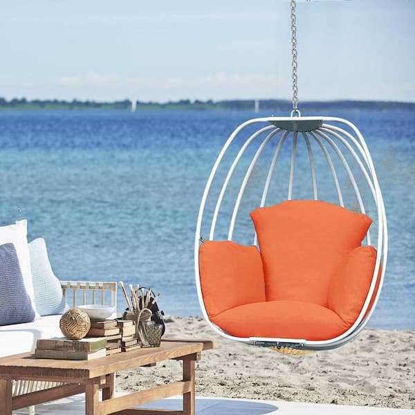 Maincraft 33 in. White Aluminum Patio Swing Egg Chair with Orange Cushion without Stand