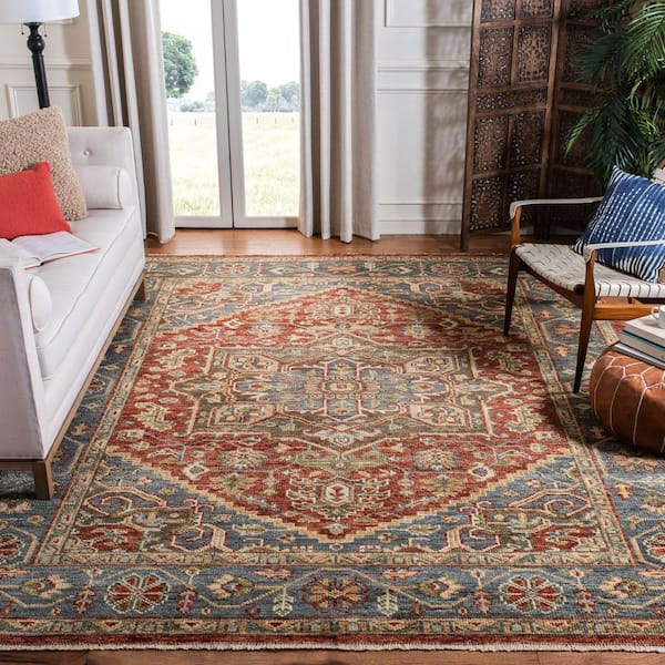 Samarkand 10 ft. x 14 ft. Red/Blue Ornate Medallion Area Rug