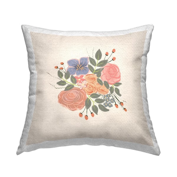 Stupell Industries Delicate Blooming Flower Buds Casual Bouquet Beige Square Outdoor Throw Pillow