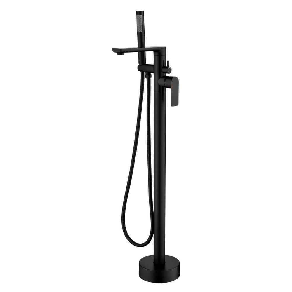 Single Handle Floor Mount Bathtub Faucet Freestanding Tub Filler Standing Shower Faucets with Handheld Shower in Black price history on PriceWatchPro