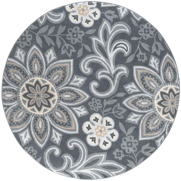 Tayse Rugs Madison Floral Dark Gray 8 ft. Round Indoor Area Rug