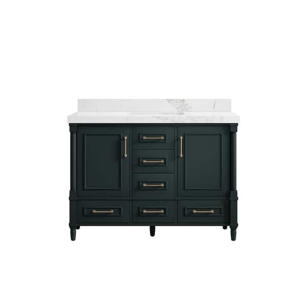 Willow Collections Hudson 48 in. W x 22 in. D x 36 in. H Bath Vanity in Dark Green with 2 in Calacatta Nuvo Quartz Top