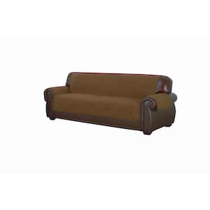 Reynold Water Resistant Chocolate-Natural Fit Polyester Fit Sofa Slip Cover