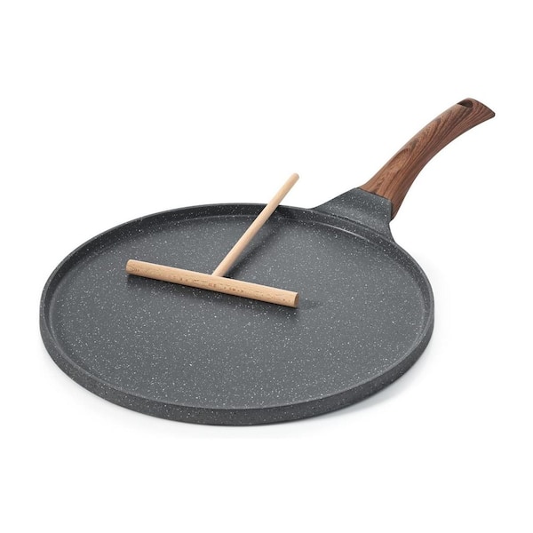 Gray Granite Coated Cast Aluminum Nonstick Induction Compatible Pancake Crepe Pan with Stay-Cool Handle
