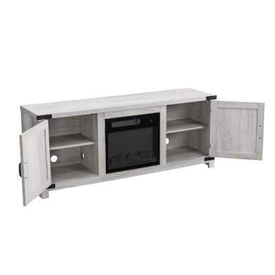 58 in. Saw Cut-Off White TV Stand for TVs up to 65 in. with Electric Fireplace