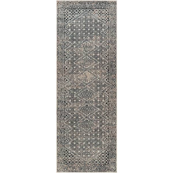 Livabliss Lavadora Charcoal Grey 3 ft. x 7 ft. Global Indoor Machine-Washable Runner Rug