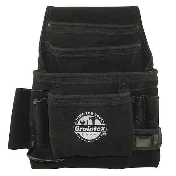 Graintex 10-Pocket Black Leather Suede Nail & Tool Pouch