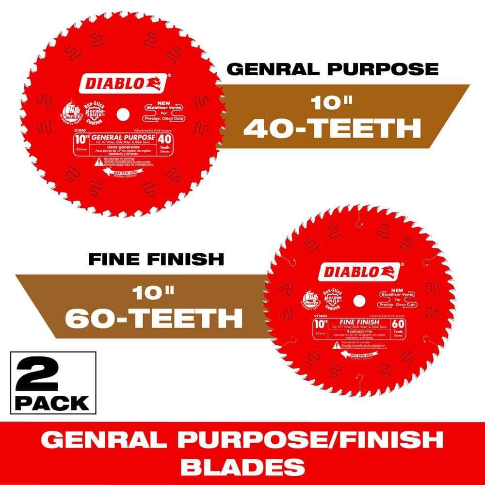 10 in. x 40-Tooth General Purpose and 10 in. x 60-Tooth Fine Circular Saw Blades (2-Blades) price history on PriceWatchPro
