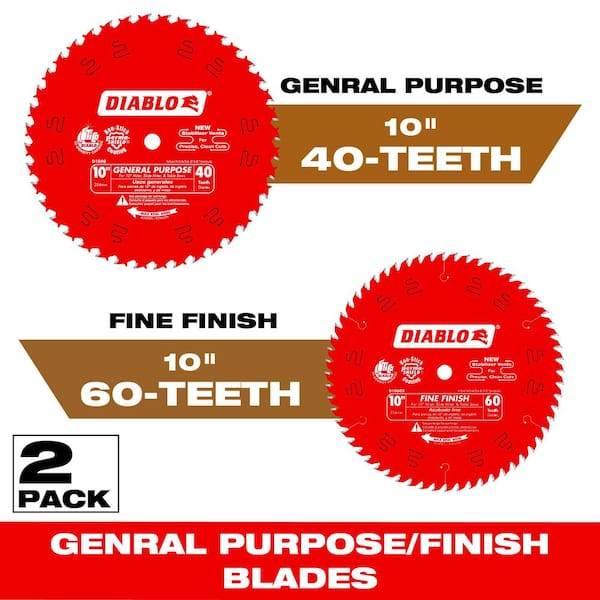 DIABLO 10 in. x 40-Tooth General Purpose and 10 in. x 60-Tooth Fine Circular Saw Blades (2-Blades)