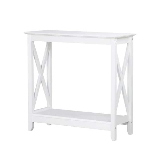 SAINT BIRCH Lambert 31.5 in. White Rectangle Wood Console Table with Shelf