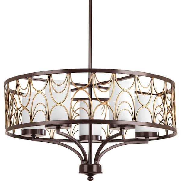 Cirrine Collection 5-Light Antique Bronze Etched White Glass Global Chandelier Light
