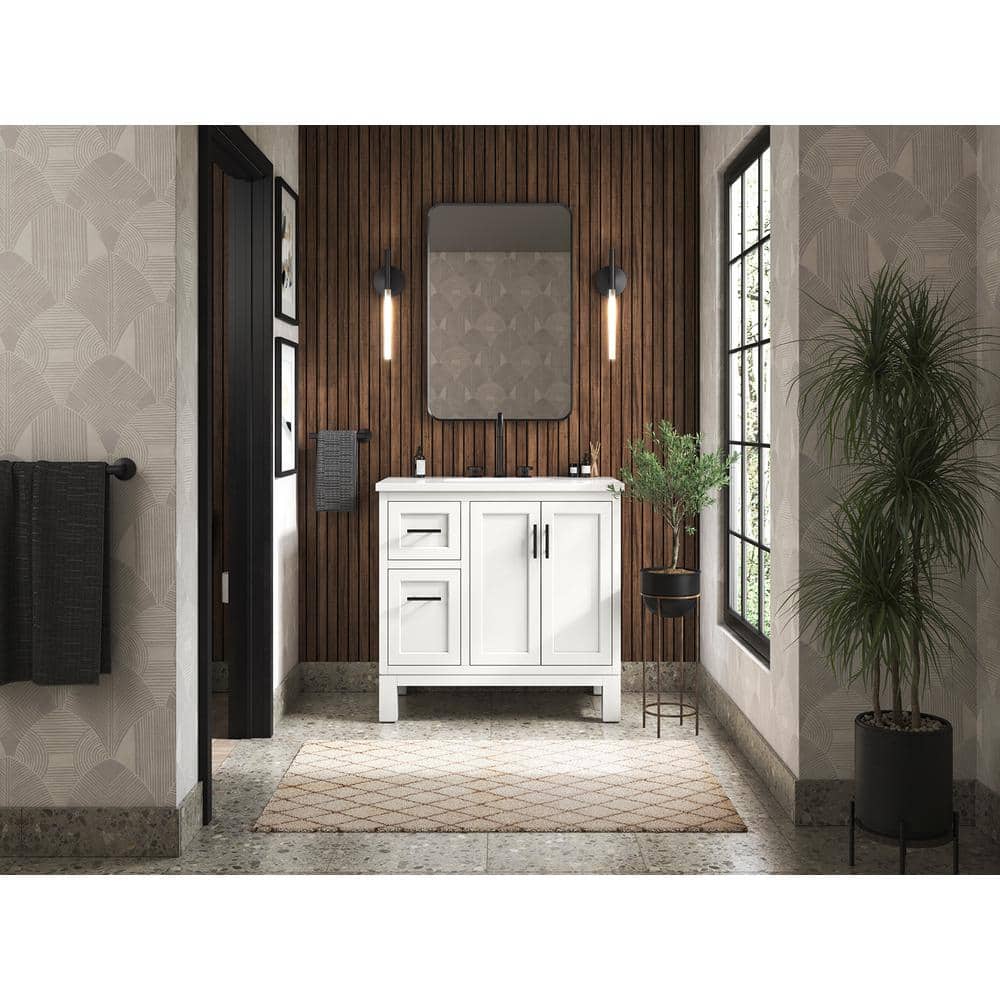Quo 36" White Bathroom Vanity with Quartz Top