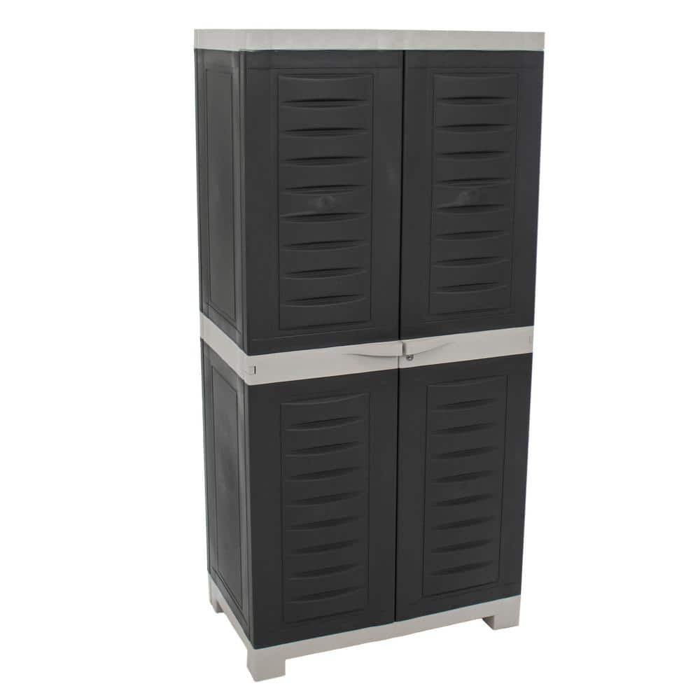 Lockable Storage 23.5 in. W x 48.75 in. H x 14 in. D Adjustable 3-Shelf Polypropylene Freestanding Cabinet in Gray price history on PriceWatchPro