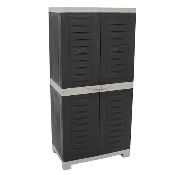 Lockable Storage 23.5 in. W x 48.75 in. H x 14 in. D Adjustable 3-Shelf Polypropylene Freestanding Cabinet in Gray