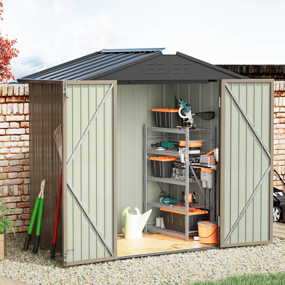 8 ft. x 6 ft. Brown Metal Outdoor Storage Shed with Sloping Roof