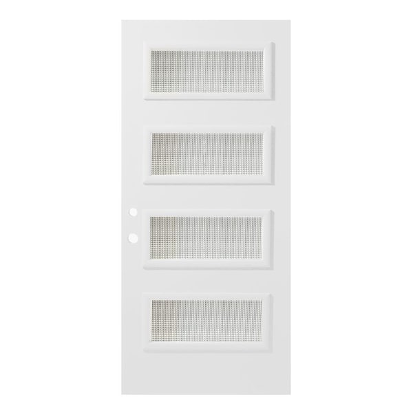 Stanley Doors 36 in. x 80 in. Lorraine Gingoshi 4 Lite Painted White Steel Prehung Front Door