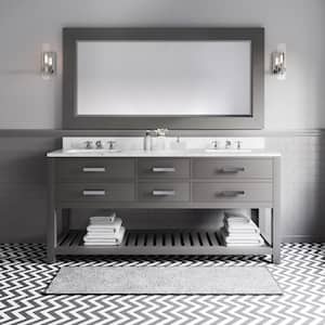 72 in. W x 21.5 in. D Vanity in Cashmere Grey with Marble Vanity Top in Carrara White and Mirror