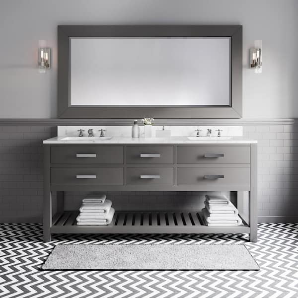Water Creation 72 in. W x 21.5 in. D Vanity in Cashmere Grey with Marble Vanity Top in Carrara White and Mirror