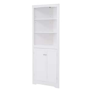 24.4 in. W x 13 in. D x 63.8 in. H Freestanding White Corner Linen Cabinet with Adjustable Shelves and Doors