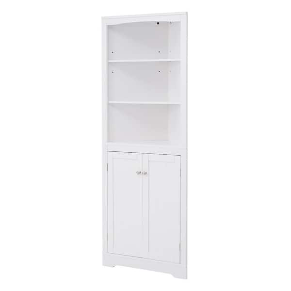 Nestfair 24.4 in. W x 13 in. D x 63.8 in. H Freestanding White Corner Linen Cabinet with Adjustable Shelves and Doors