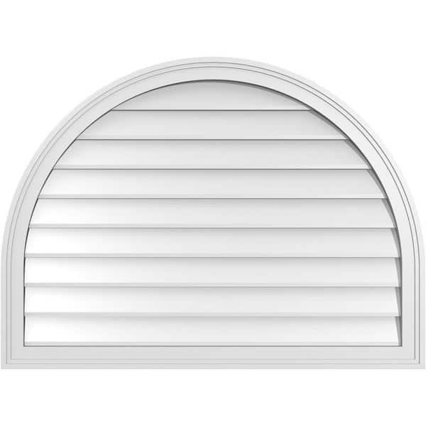 Ekena Millwork 38 in. x 28 in. Round Top Surface Mount PVC Gable Vent: Decorative with Brickmould Frame