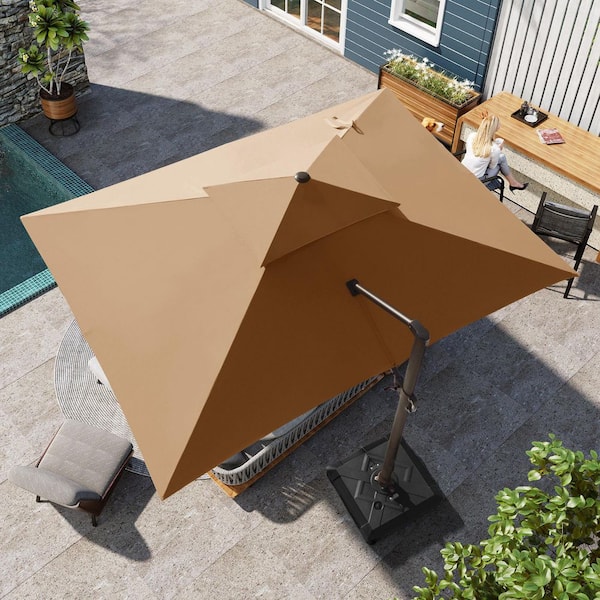 Pellebant Double Top 13 ft. x 10 ft. Rectangular Heavy-Duty 360-Degree Rotation Cantilever Patio Umbrella in Tan