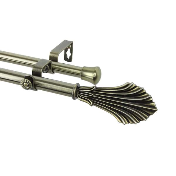 Rod Desyne 120 in. x 170 in. Fin Double Curtain Rod Set in Antique Brass