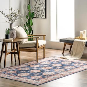 Finley Navy 4 ft. x 6 ft. Machine Washable Vintage Distressed Indoor Area Rug