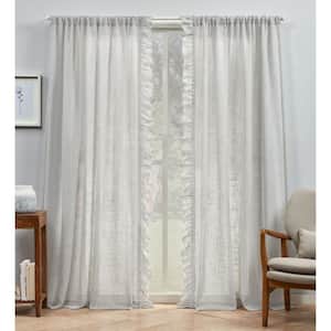 Jacinta Side Ruffle Grey Solid Light Filtering Rod Pocket Curtain, 54 in. W x 96 in. L (Set of 2)
