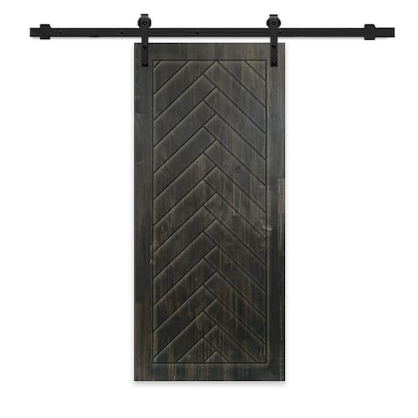 CALHOME 24 in. x 80 in. Charcoal Black Stained Pine Wood Modern Interior Sliding Barn Door with Hardware Kit