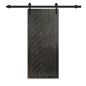 32 in. x 84 in. Charcoal Black Stained Pine Wood Modern Interior Sliding Barn Door with Hardware Kit