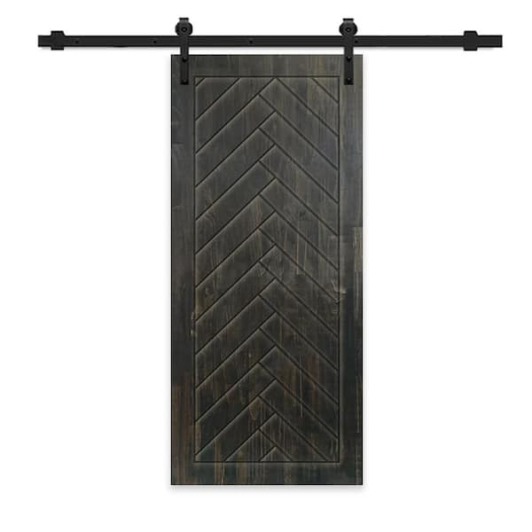 CALHOME 38 in. x 80 in. Charcoal Black Stained Pine Wood Modern Interior Sliding Barn Door with Hardware Kit