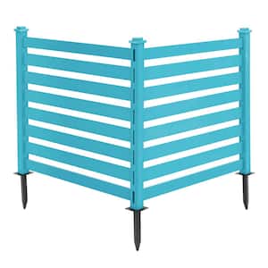 38''W x 46''H Sky Blue Outdoor No Dig Fence Poly Plastic Picket Fence Panel Decorative Garden Privacy Fence(2-Pack)