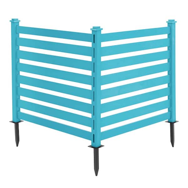 LUE BONA 38''W x 46''H Sky Blue Outdoor No Dig Fence Poly Plastic Picket Fence Panel Decorative Garden Privacy Fence(2-Pack)