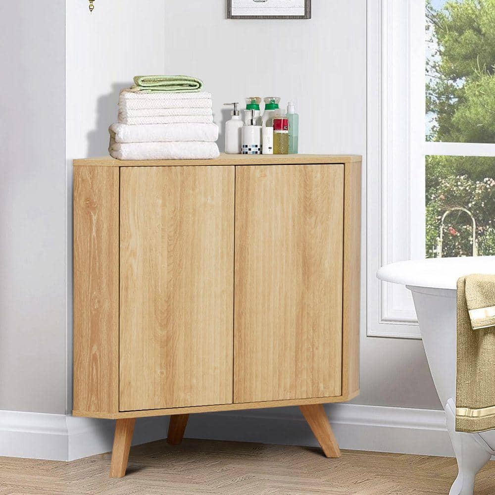 ATHMILE Natural 15.74 in. H Corner Storage Cabinet with Adjustable