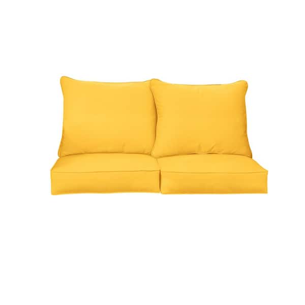 SORRA HOME 23.5 in. x 23 in. Sunbrella Canvas Sunflower Deep Seating Indoor/Outdoor Loveseat Cushion