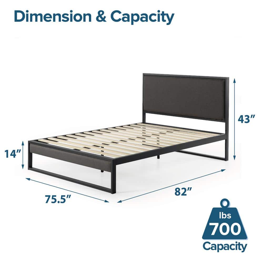Christina King Gray Upholstered Metal Platform Bed with Headboard