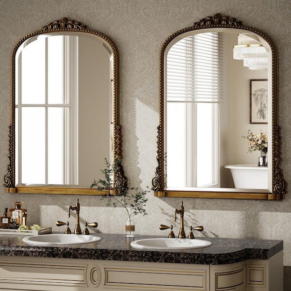 XRAMFY Antique Gold 24 in. W x 32 in. H Arched Modern Polyurethane