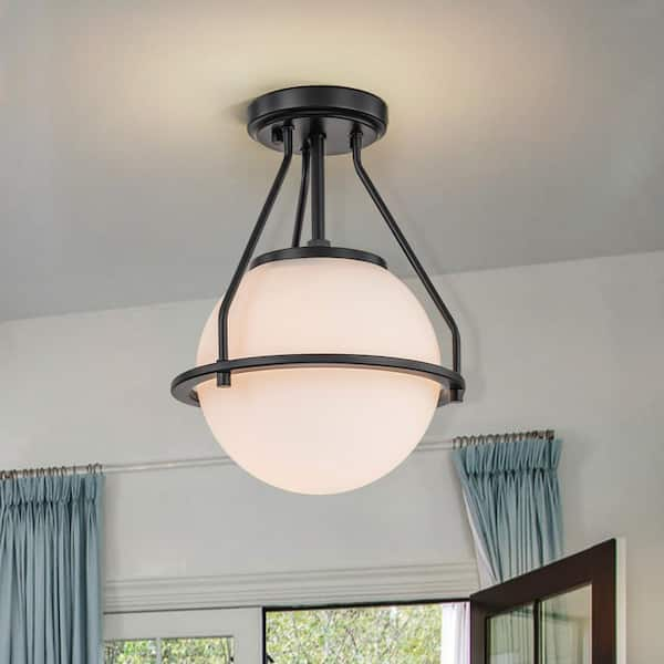 EDISLIVE Fragoso 9.5 in. 1-Light Black Semi Flush Mount with Glass Globe Shade