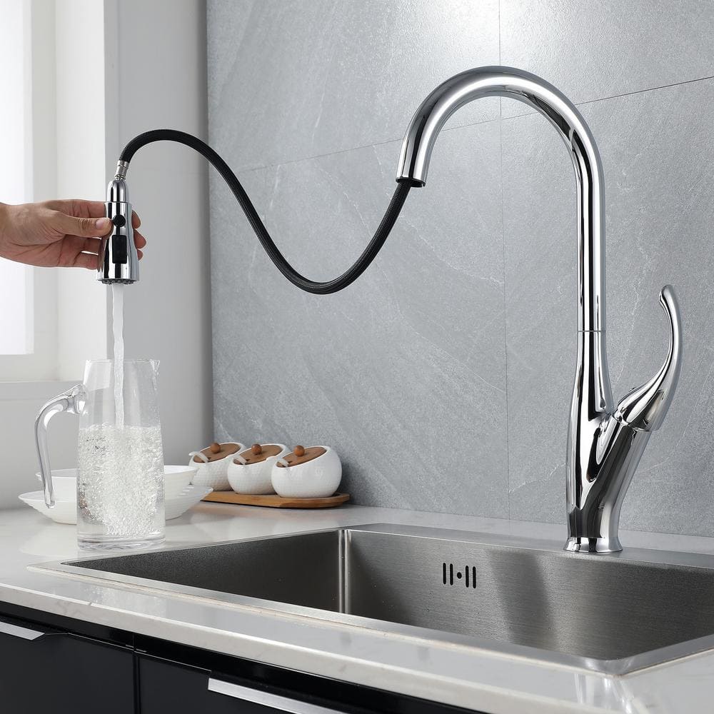 Single Handle Pull Down Sprayer Kitchen Faucet with Advanced Spray, Pull Out Spray Wand in Chrome -  Staykiwi, SKGYKF02-CH